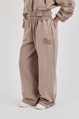 Applique Baggy Wide Leg Jogger - Washed Taupe