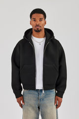 Scuba Zip Through Boxy Hoodie - Black