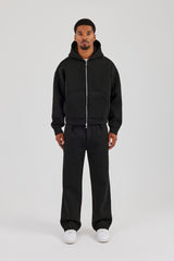 Scuba Zip Through Boxy Hoodie & Relaxed Trouser - Black