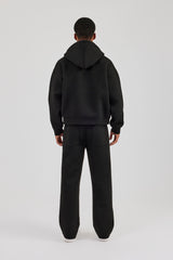 Scuba Zip Through Boxy Hoodie & Relaxed Trouser - Black