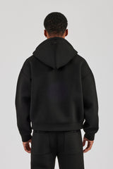 Scuba Zip Through Boxy Hoodie - Black