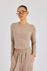 Peached Soft Touch Long Sleeve Top - Taupe