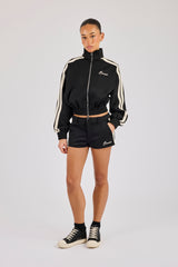 Taping Cropped Funnel Neck Track Jacket & Micro Short - Black