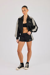 Taping Cropped Funnel Neck Track Jacket & Micro Short - Black