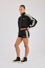 Taping Cropped Funnel Neck Track Jacket & Micro Short - Black