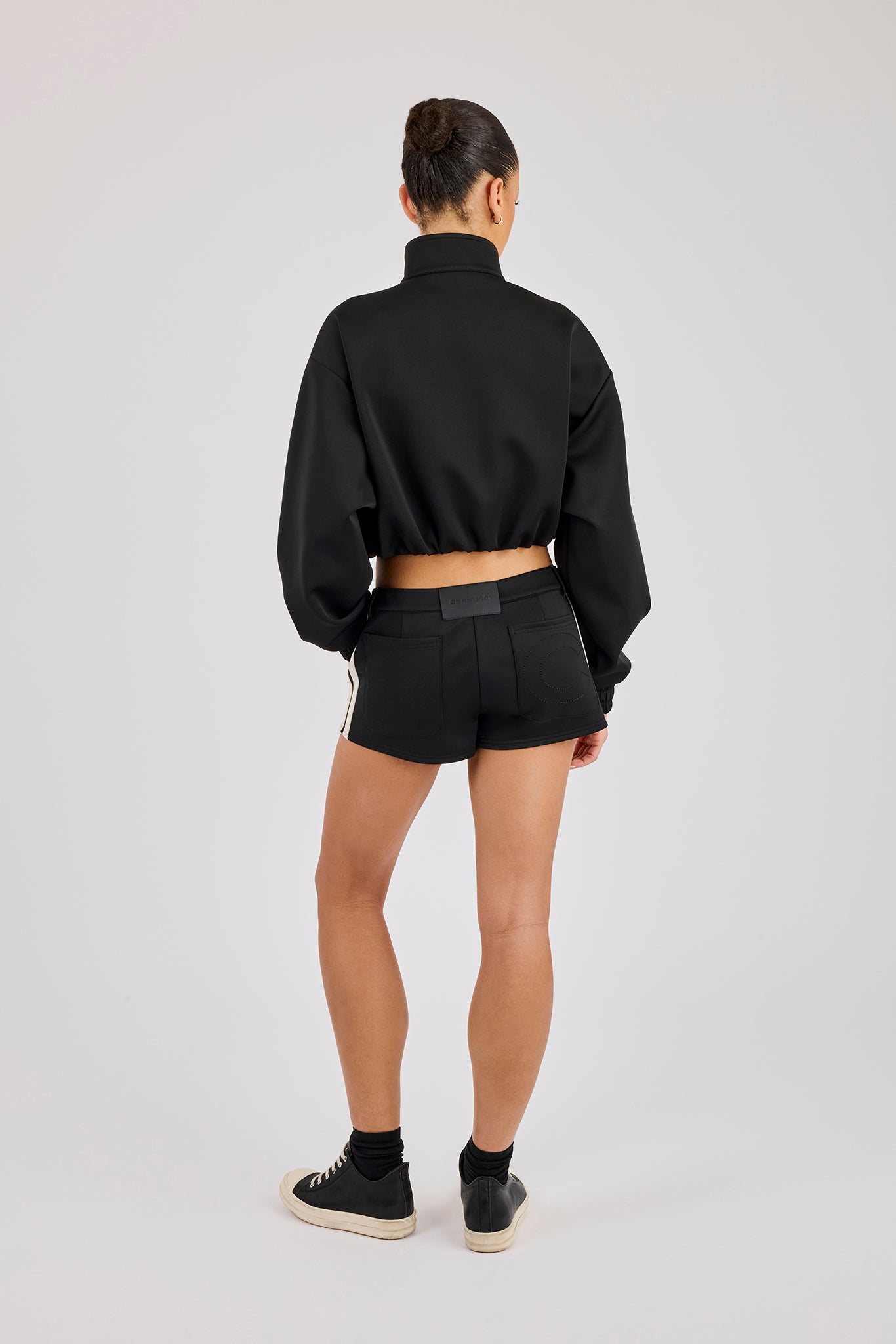 Taping Cropped Funnel Neck Track Jacket & Micro Short - Black