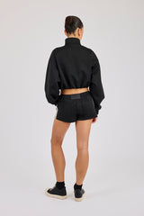 Taping Cropped Funnel Neck Track Jacket & Micro Short - Black