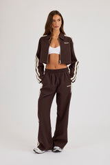 Pinstripe Taping Wide Leg Track Pant - Chocolate