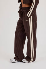 Pinstripe Taping Wide Leg Track Pant - Chocolate