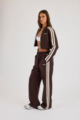 Pinstripe Taping Cropped Harrington Jacket - Chocolate