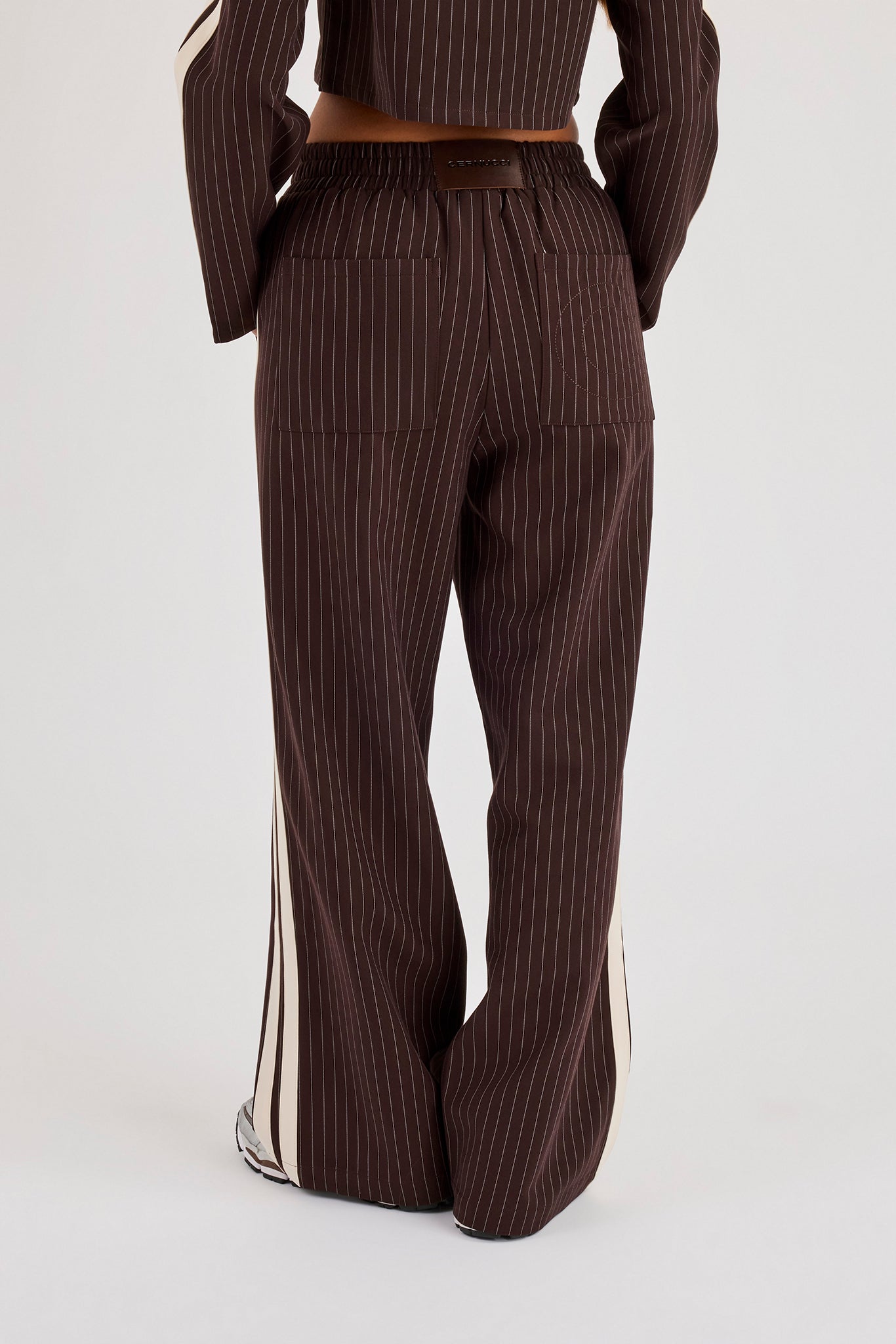 Pinstripe Taping Wide Leg Track Pant - Chocolate