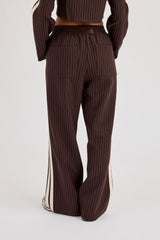 Pinstripe Taping Wide Leg Track Pant - Chocolate