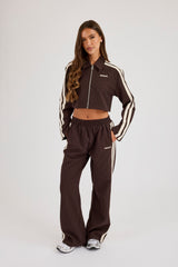 Pinstripe Taping Cropped Harrington Jacket - Chocolate