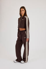 Pinstripe Taping Cropped Harrington Jacket & Wide Leg Track Pant - Chocolate