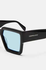 Oversized Thick Frame Blue Acetate Sunglasses - Black