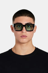Oversized Thick Frame Green Acetate Sunglasses - Black