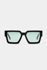 Oversized Thick Frame Green Acetate Sunglasses - Black