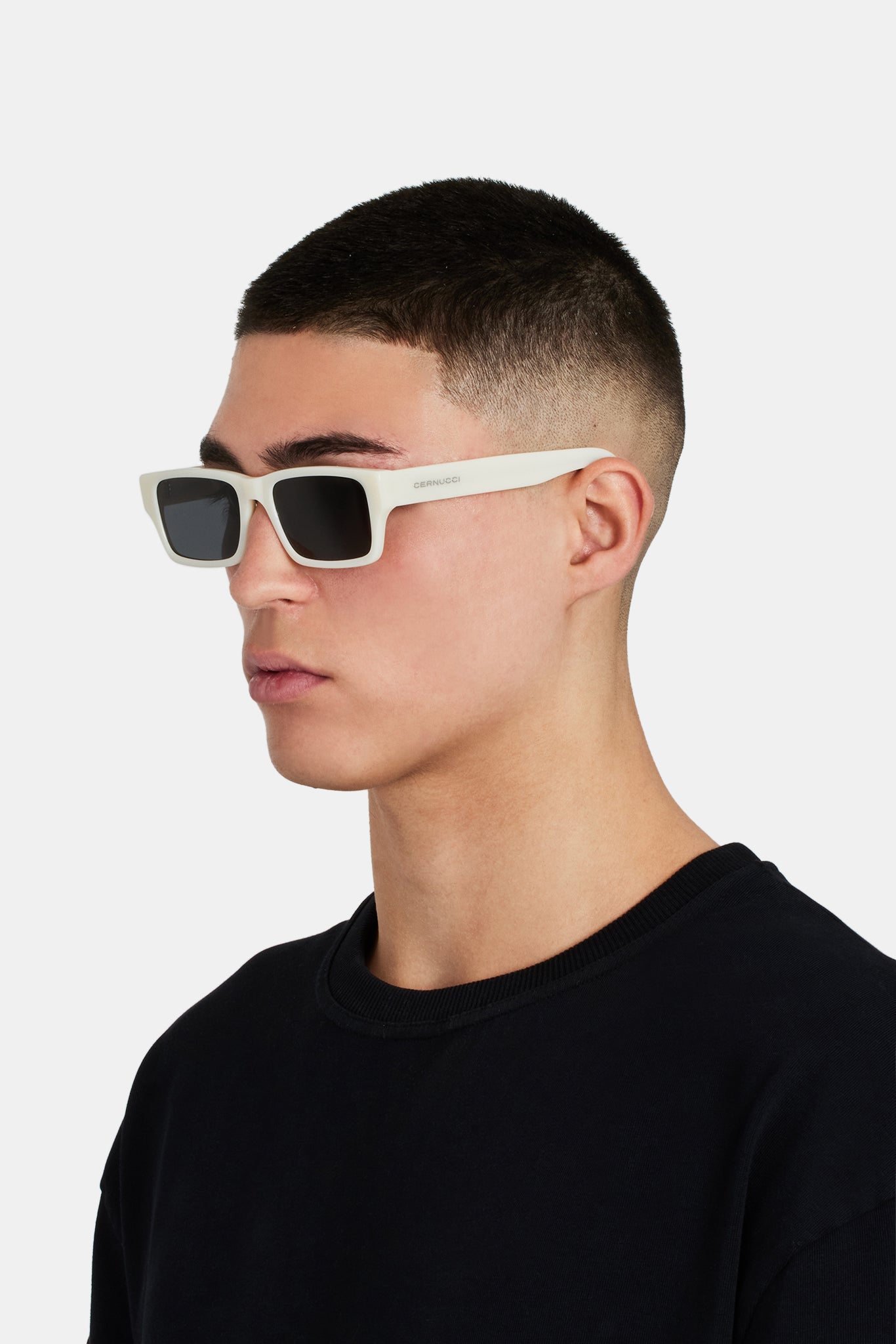 Rechteckige Acetat-Sonnenbrille - Ecru
