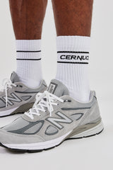 Black Logo Stripe Socks - White