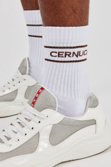 Coffee Logo Stripe Socks - White