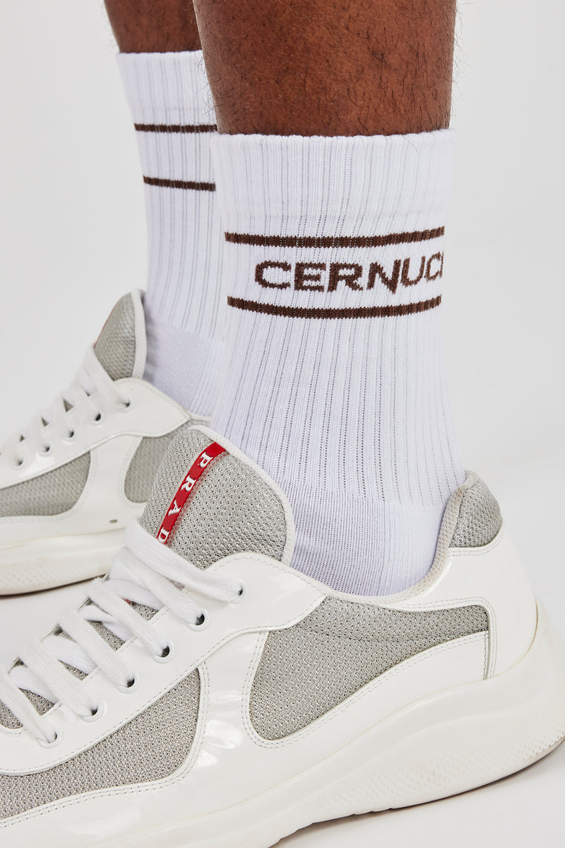 Coffee Logo Stripe Socks - White