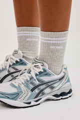 Embroidered Logo Double Stripe Socks - Grey