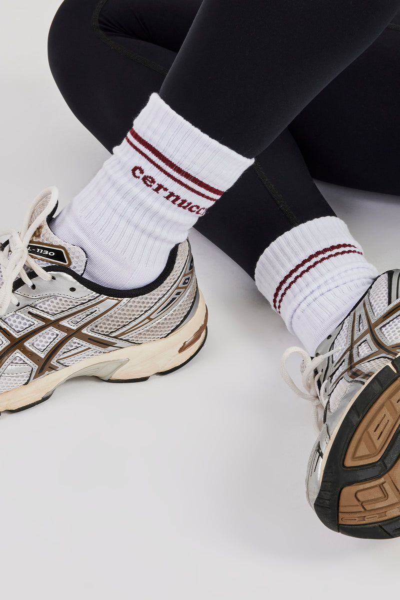 Burgundy Stripe Varsity Socks - White