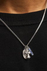 Multi Cross, Medal & Blue CZ Necklace - 15mm - White