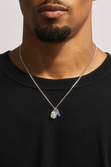 Multi Cross, Medal & Blue CZ Necklace - 15mm - White
