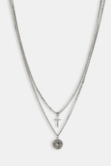 Double Layer Cuban Crucifix & Compass Necklace - 15mm - White