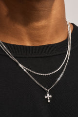Double Layer Cuban & Rope Crucifix Necklace - 15mm - White