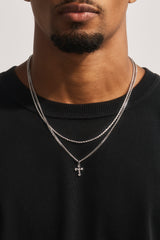 Double Layer Cuban & Rope Crucifix Necklace - 15mm - White