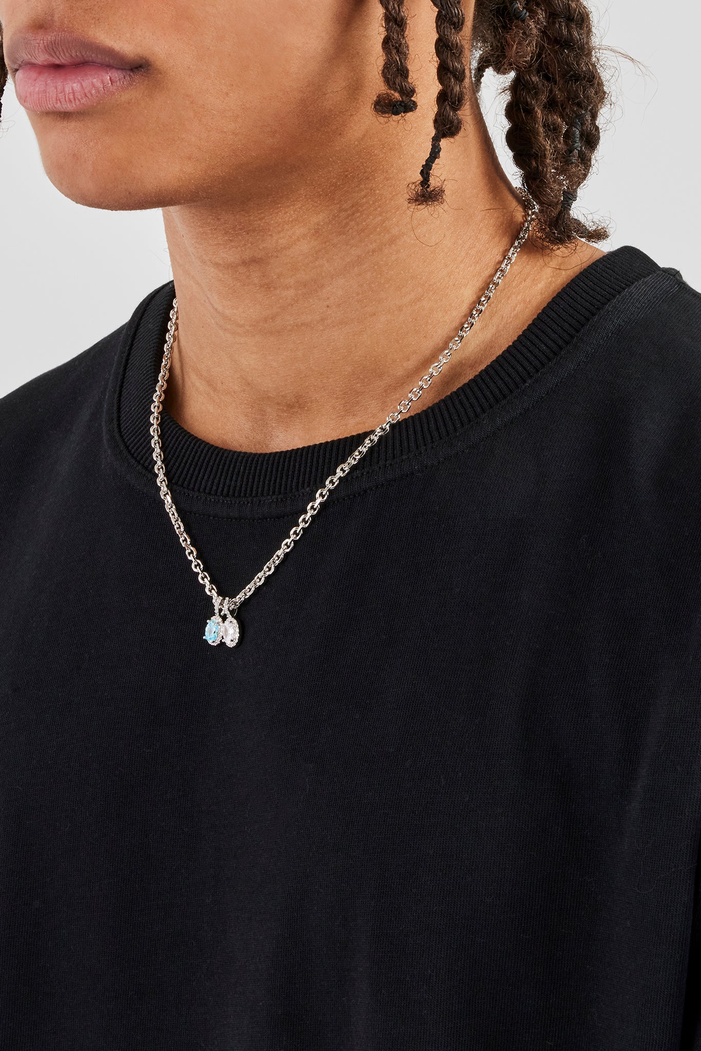 Iced Blue & Clear Double Gemstone Necklace - 10mm