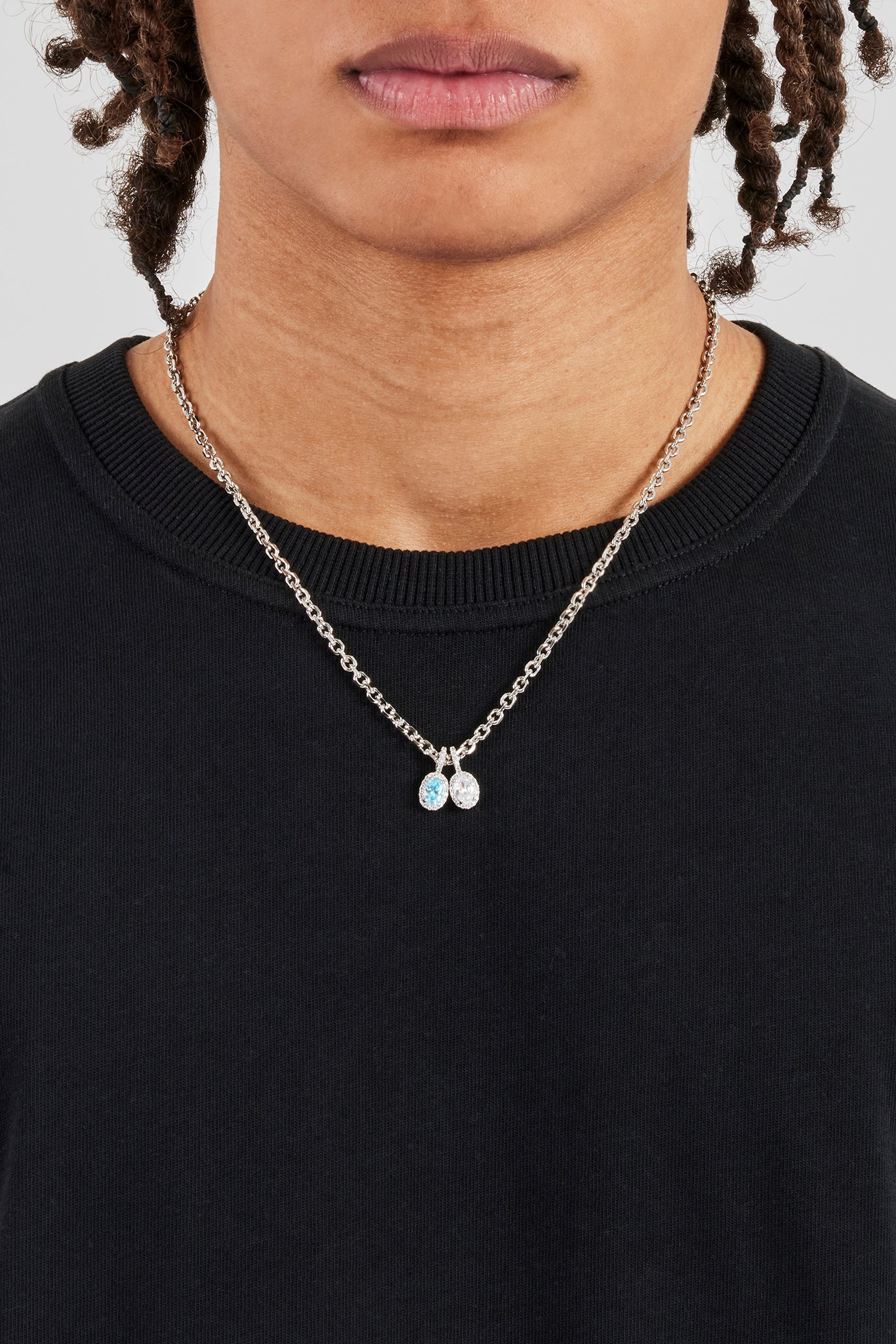 Iced Blue & Clear Double Gemstone Necklace - 10mm