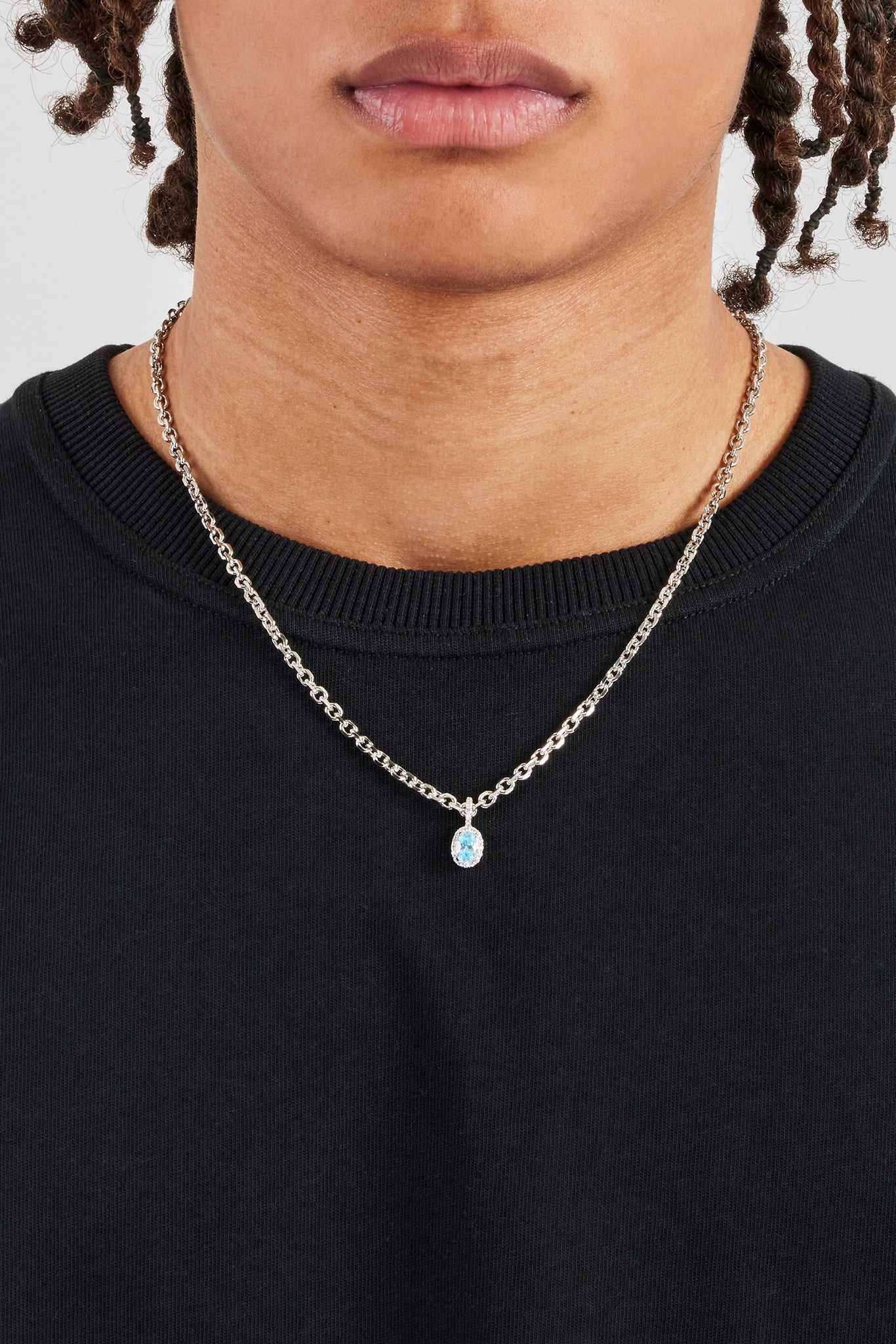 Iced Blue Oval Gemstone Necklace - 10mm