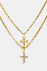 Iced Cross & Crucifix Necklace - 15mm - Gold