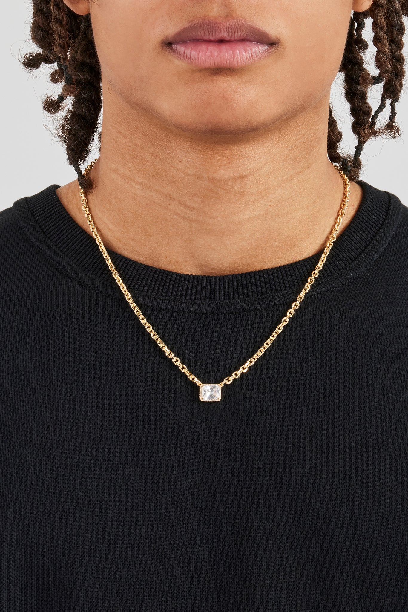 Iced Gemstone Pendant Necklace - 10mm - Gold