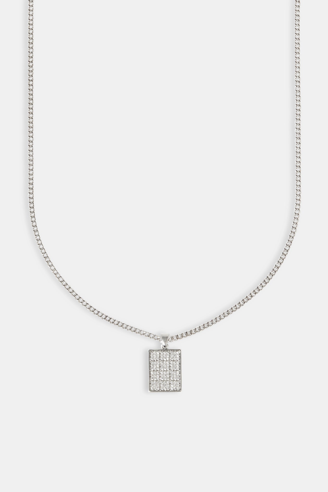 Iced CZ Grid Dog Tag Necklace - 20mm