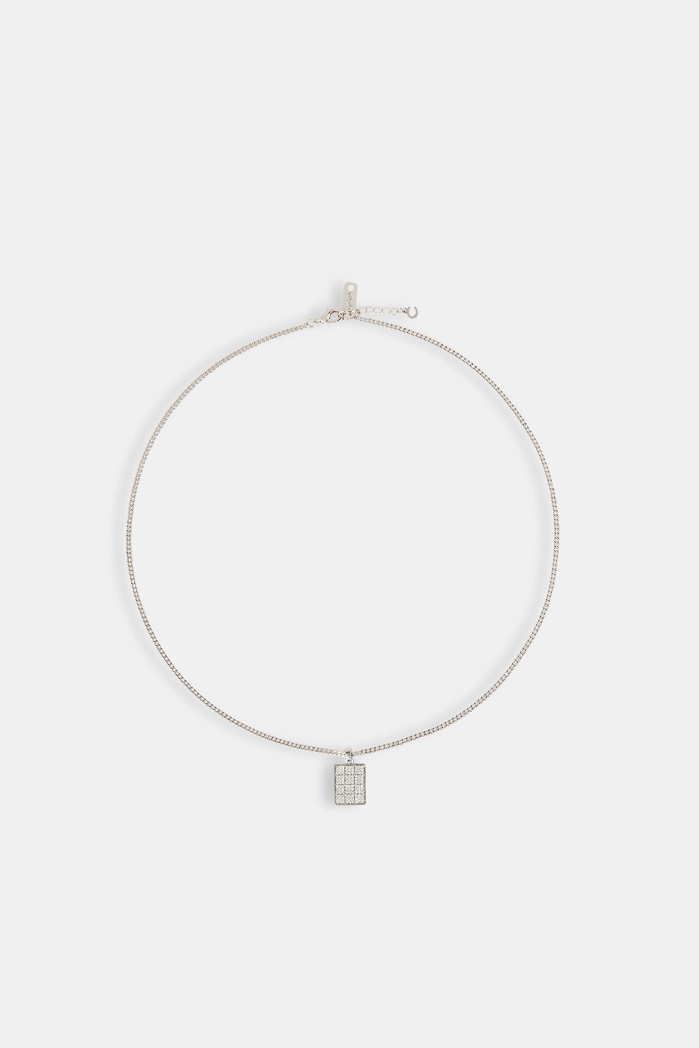 Iced CZ Grid Dog Tag Necklace - 20mm