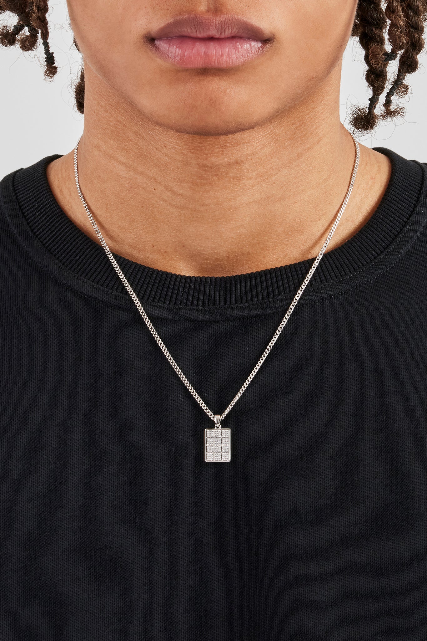 Iced CZ Grid Dog Tag Necklace - 20mm