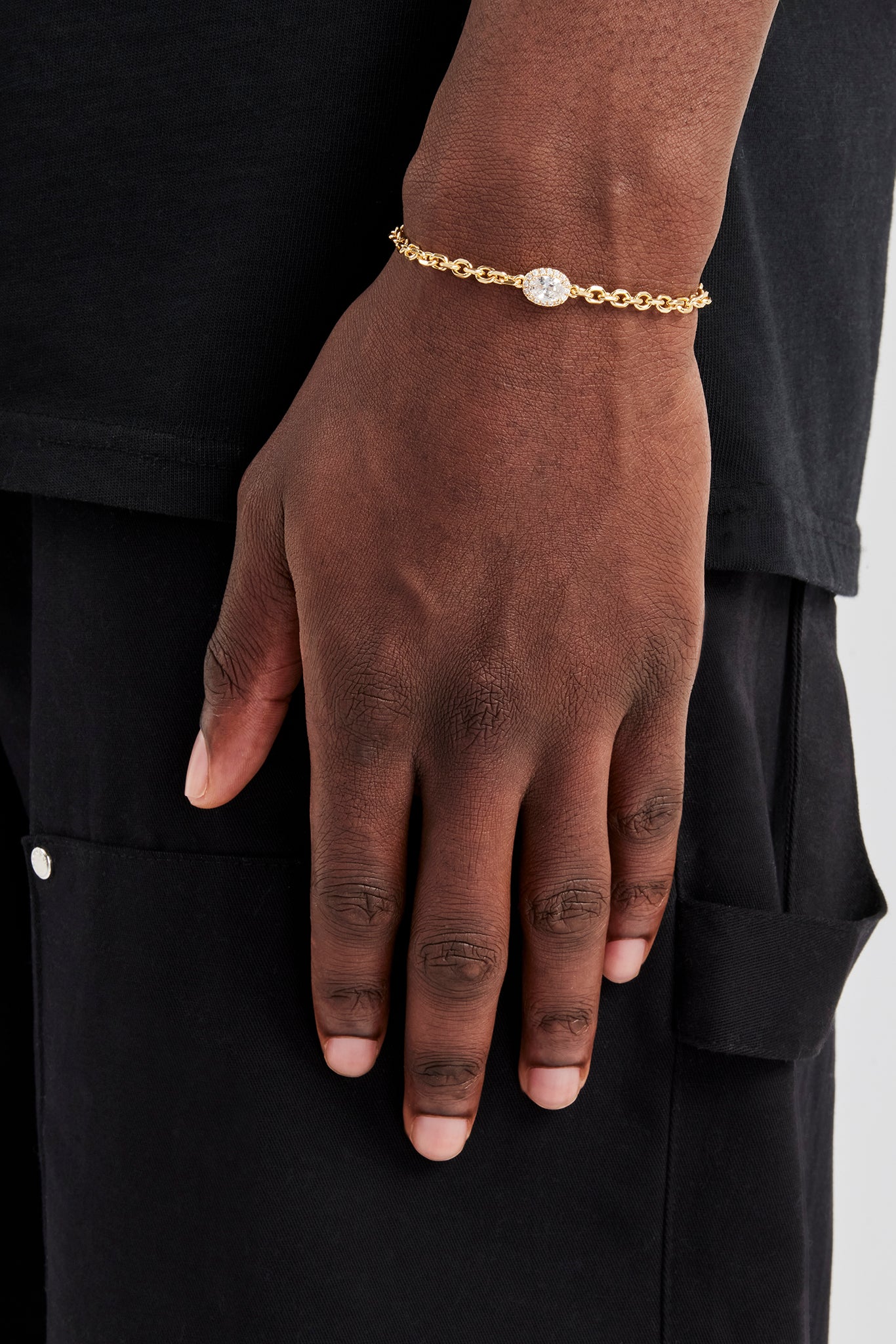 Ovales Rolo-Armband mit vereistem Edelstein – 10 mm – Gold