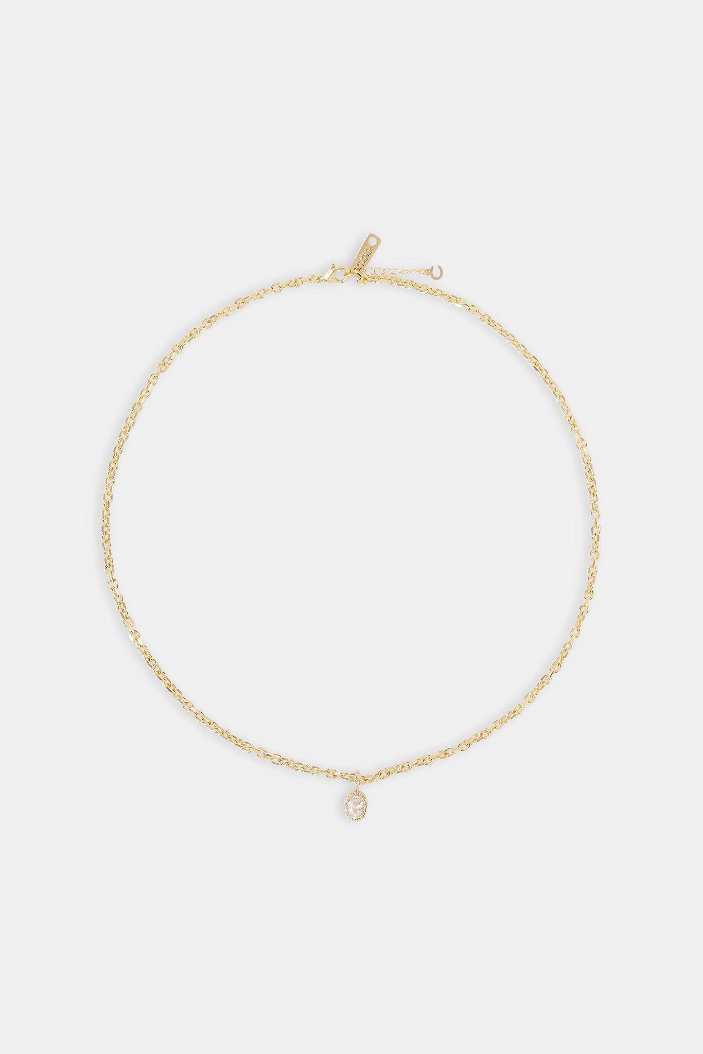 Iced Oval Gemstone Necklace - 10mm - Gold