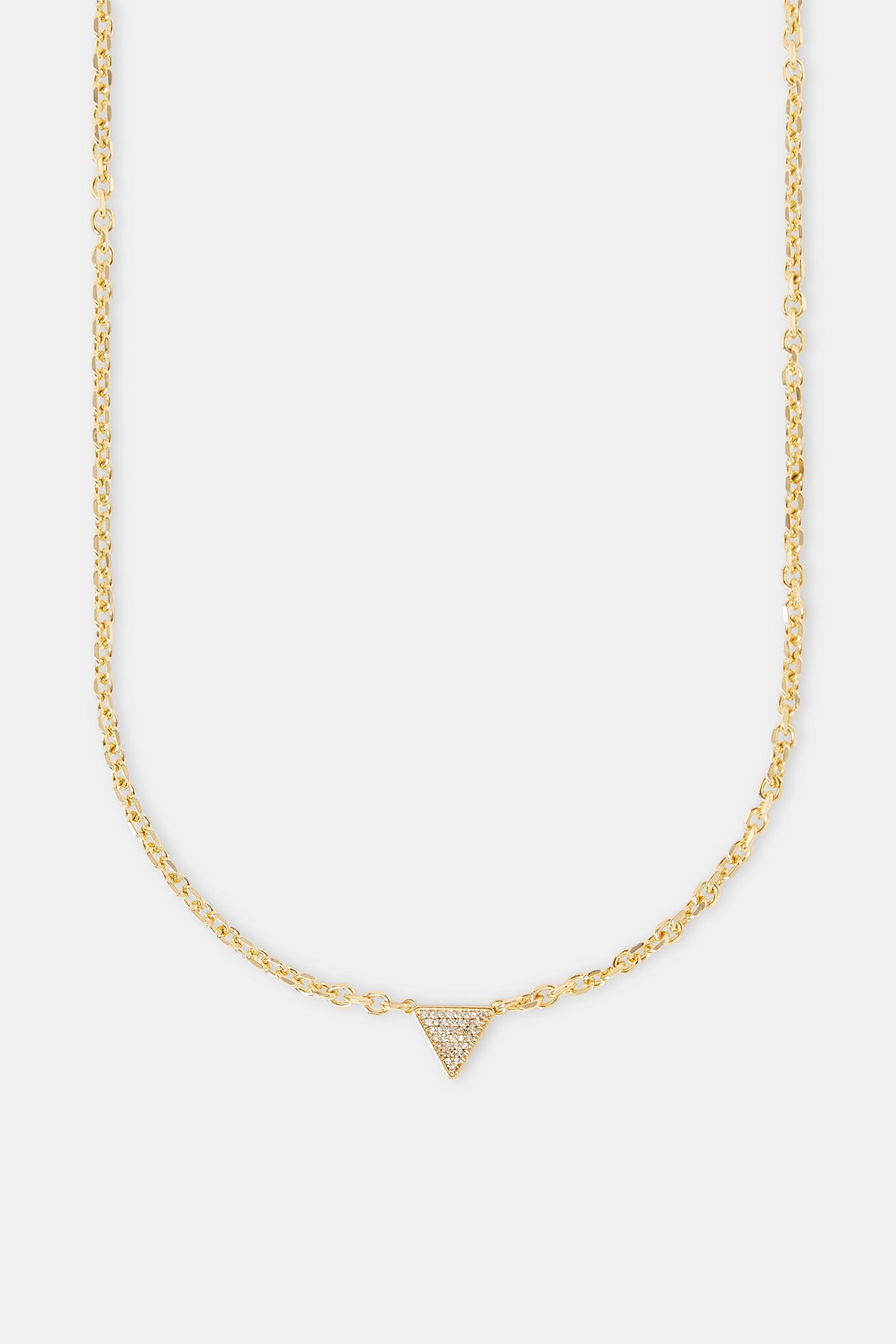 Iced Triangular Pave Pendant Necklace - 10mm - Gold