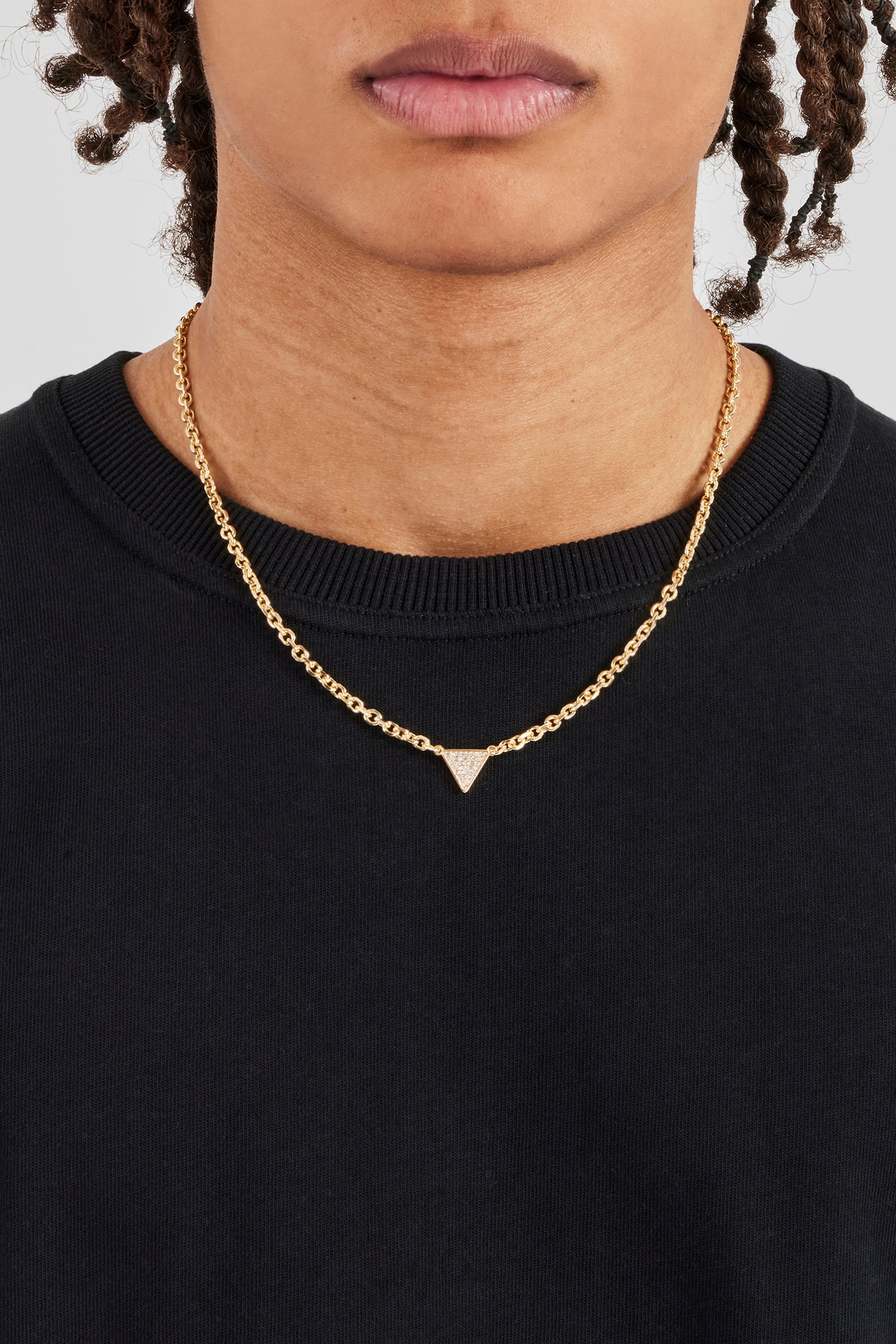 Iced Triangular Pave Pendant Necklace - 10mm - Gold