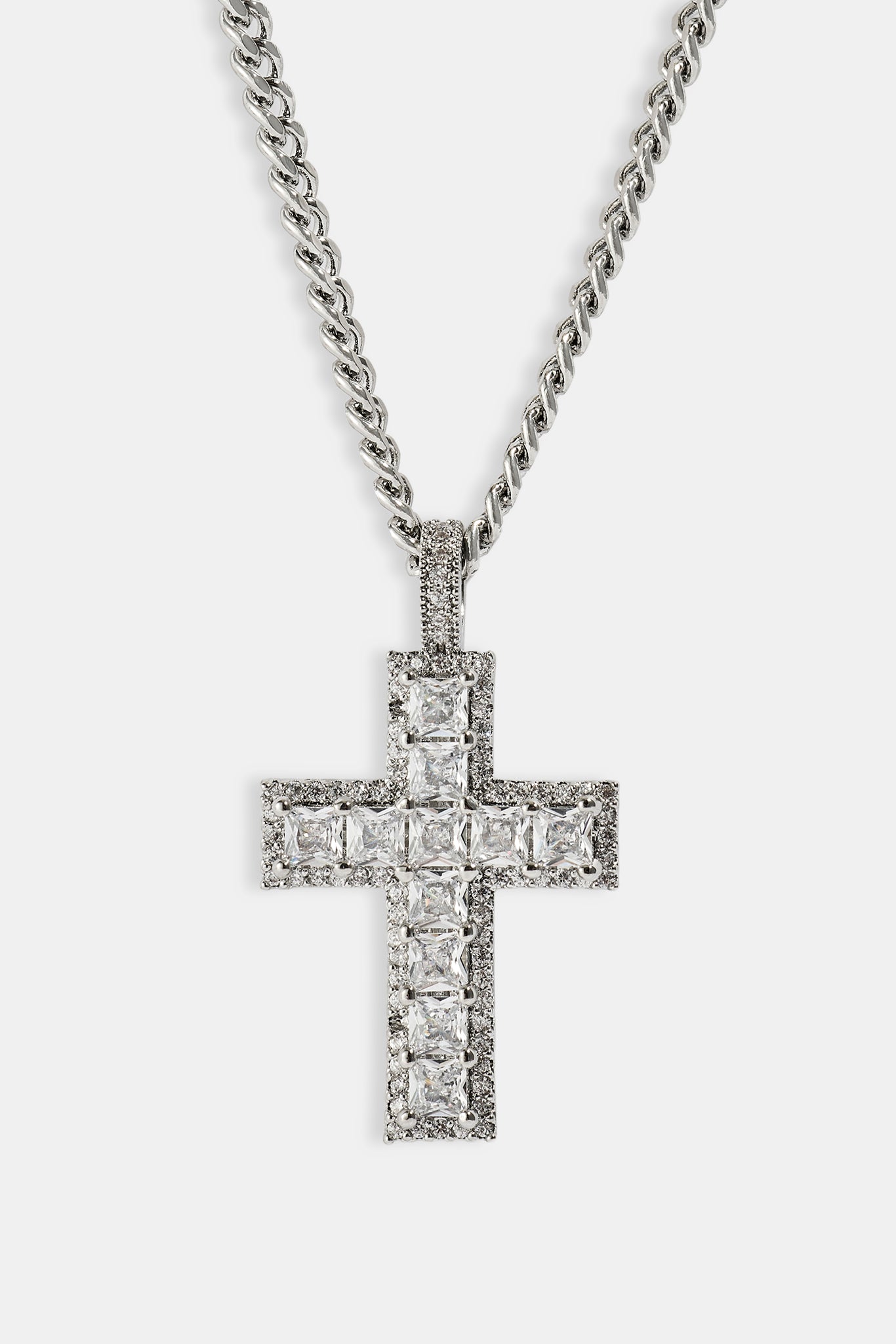 Iced Pave Baguette Cross Micro Cuban Necklace - 3mm