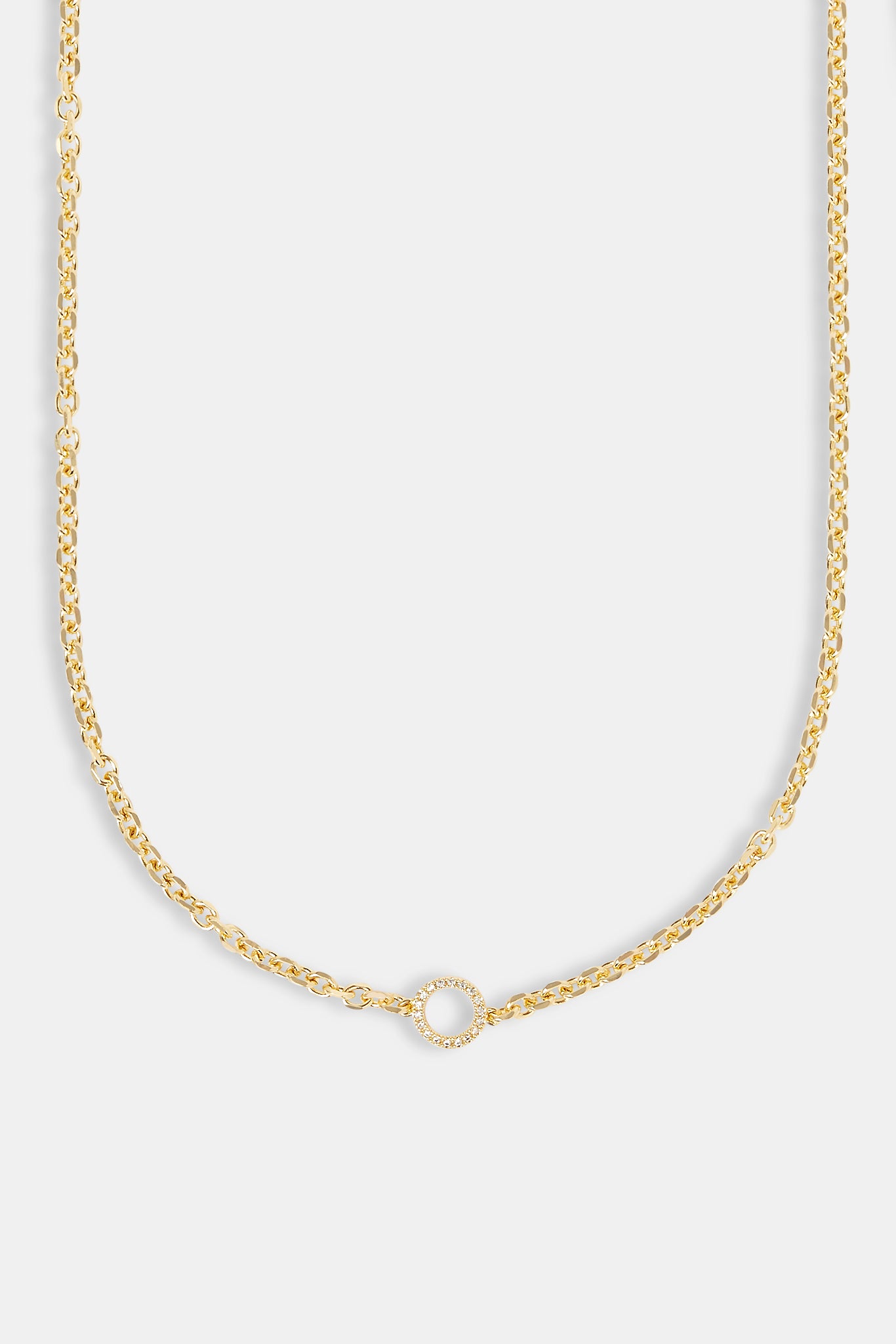 Iced Circle Outline Pendant Necklace - 10mm - Gold