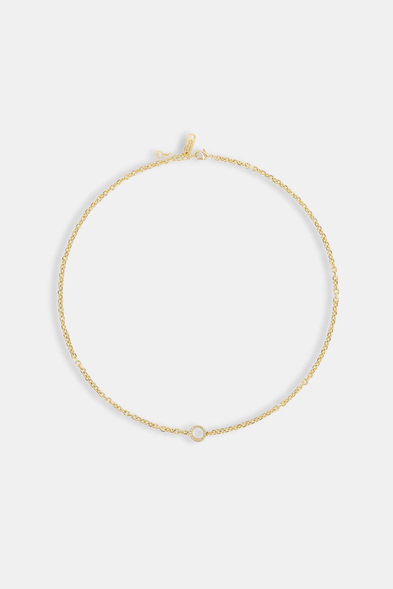 Iced Circle Outline Pendant Necklace - 10mm - Gold