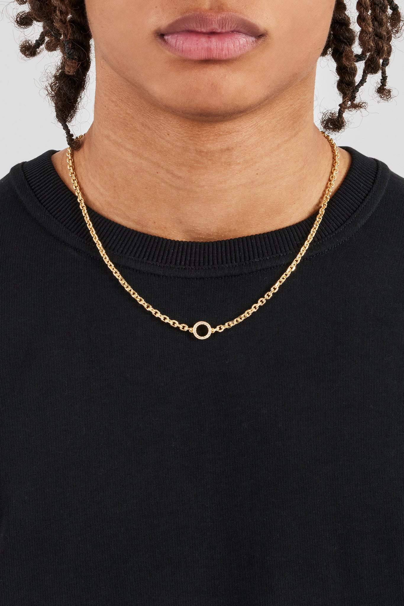 Iced Circle Outline Pendant Necklace - 10mm - Gold