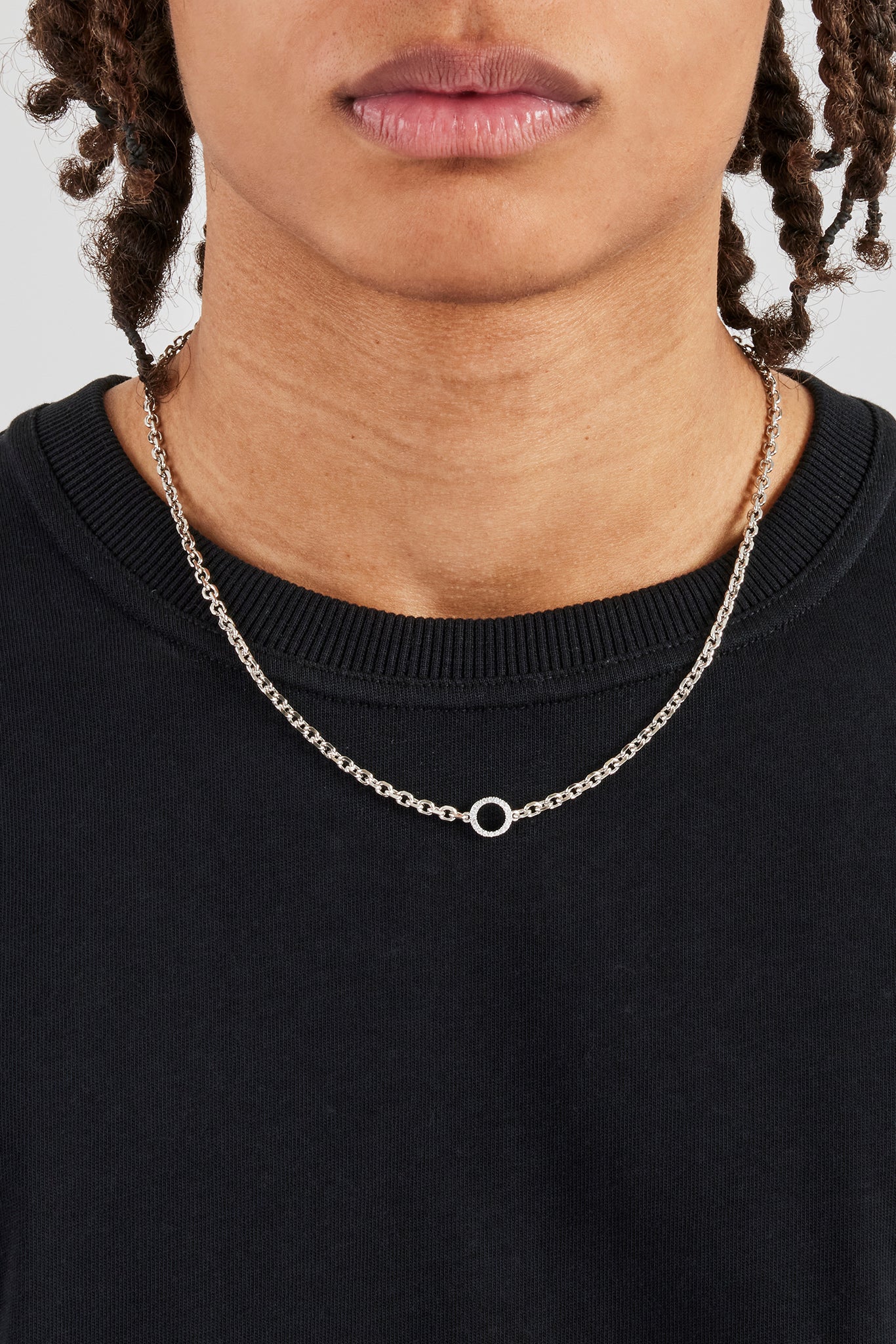 Iced Circle Outline Pendant Necklace - 10mm