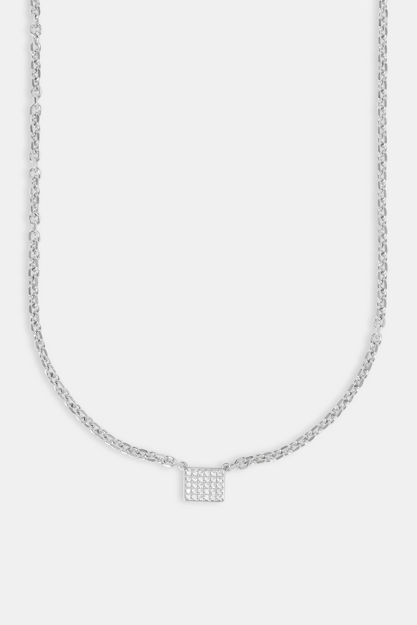 Iced Pave Rectangular Pendant Necklace - 10mm